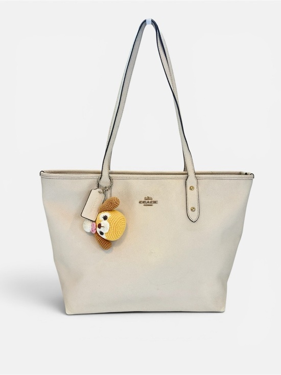 Coach Handbags - Coach Ivory Leather Tote with Yellow Charm